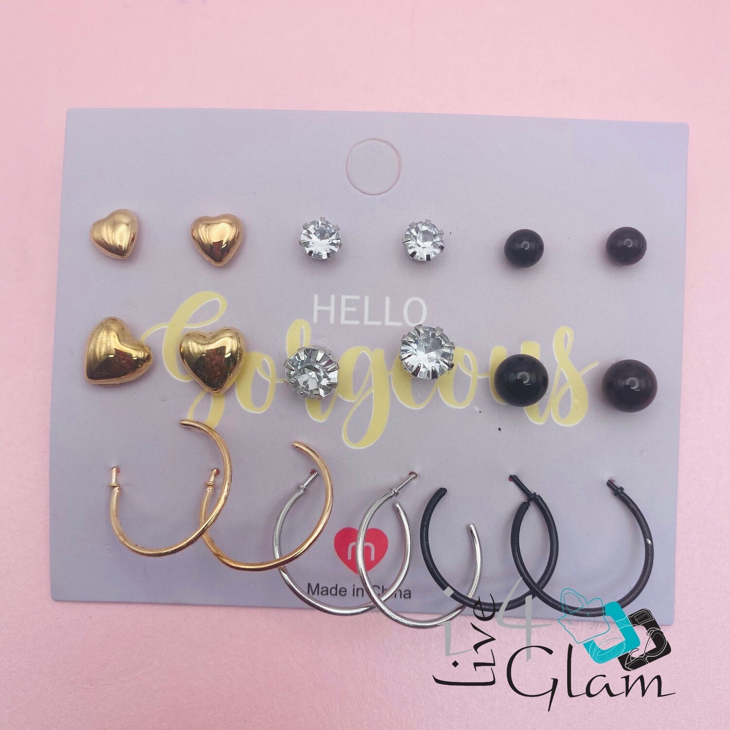 Hello Gorgeous Heart, Hoop Stud Earring Set