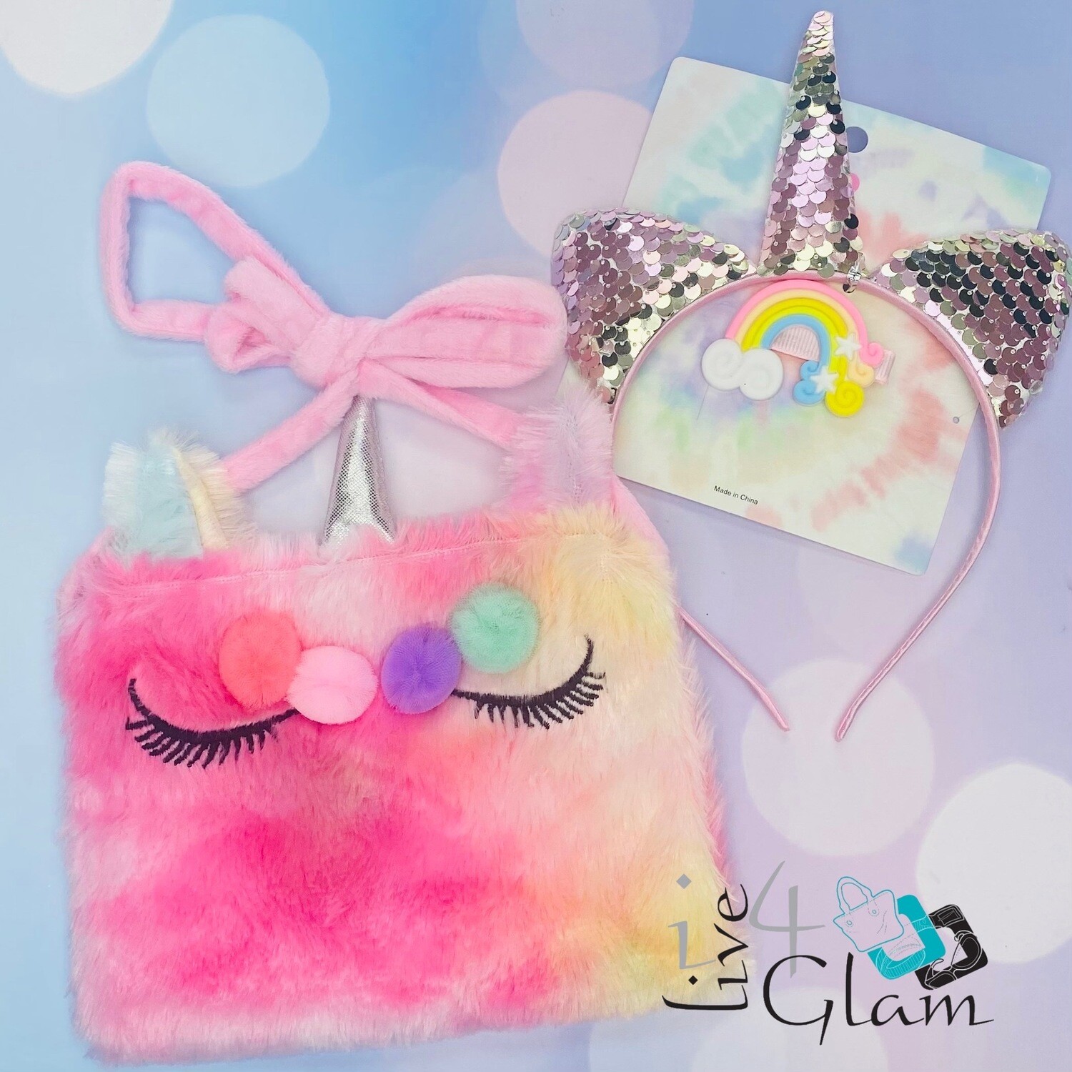 Unicorn Hair and Bag Set , Color: Pink/Yellow