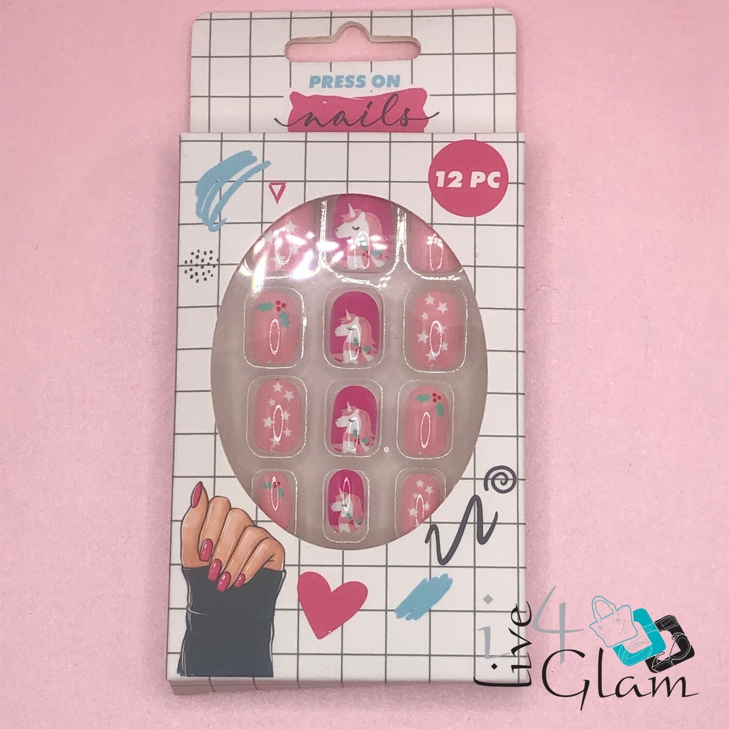 Kids Pink Unicorn with Stars Nail Sticker