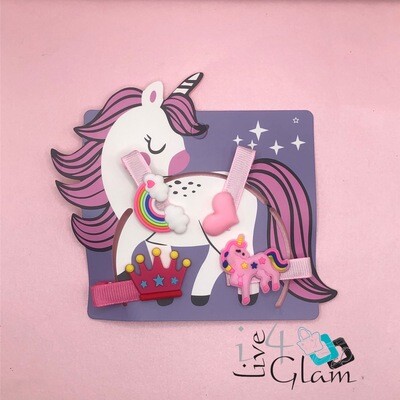 4pk Rainbow Unicorn Crown Hair Clip