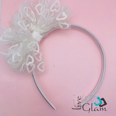 Mesh White Bow With Hearts Hairband