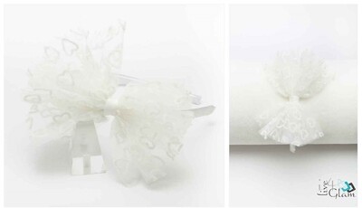 Mesh White Bow With Hearts Hairband