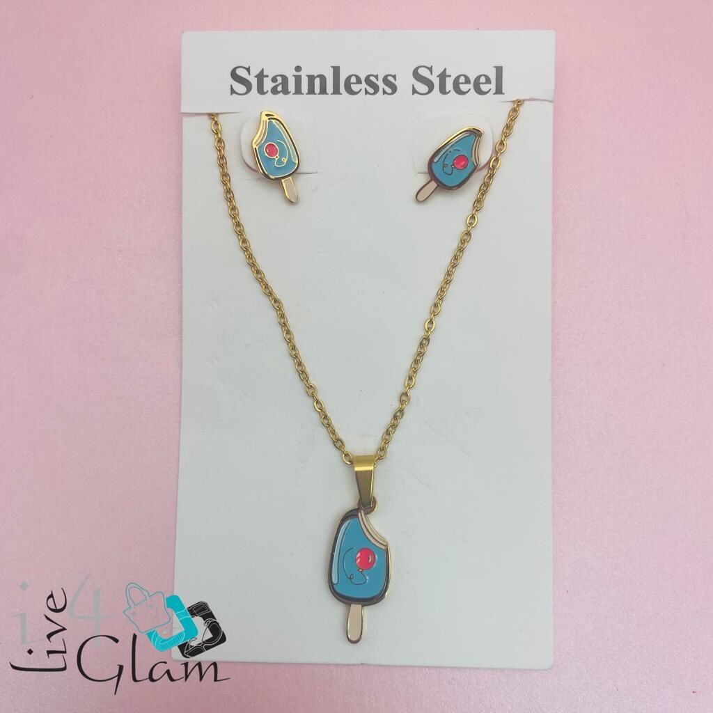 Stainless Steel Lolly Kids Necklace and Earring Set