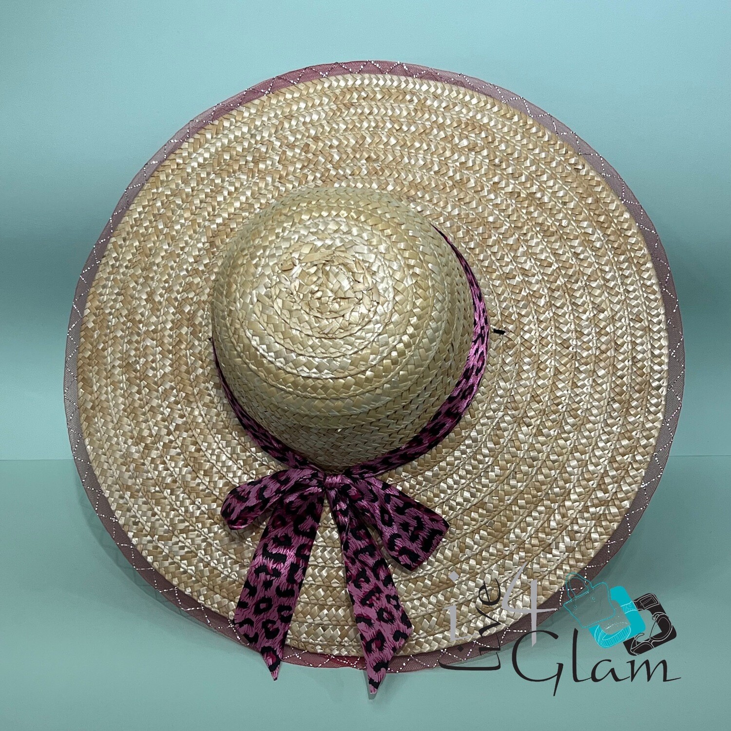 Ladies Straw Hat Cheetah, Color: Pink