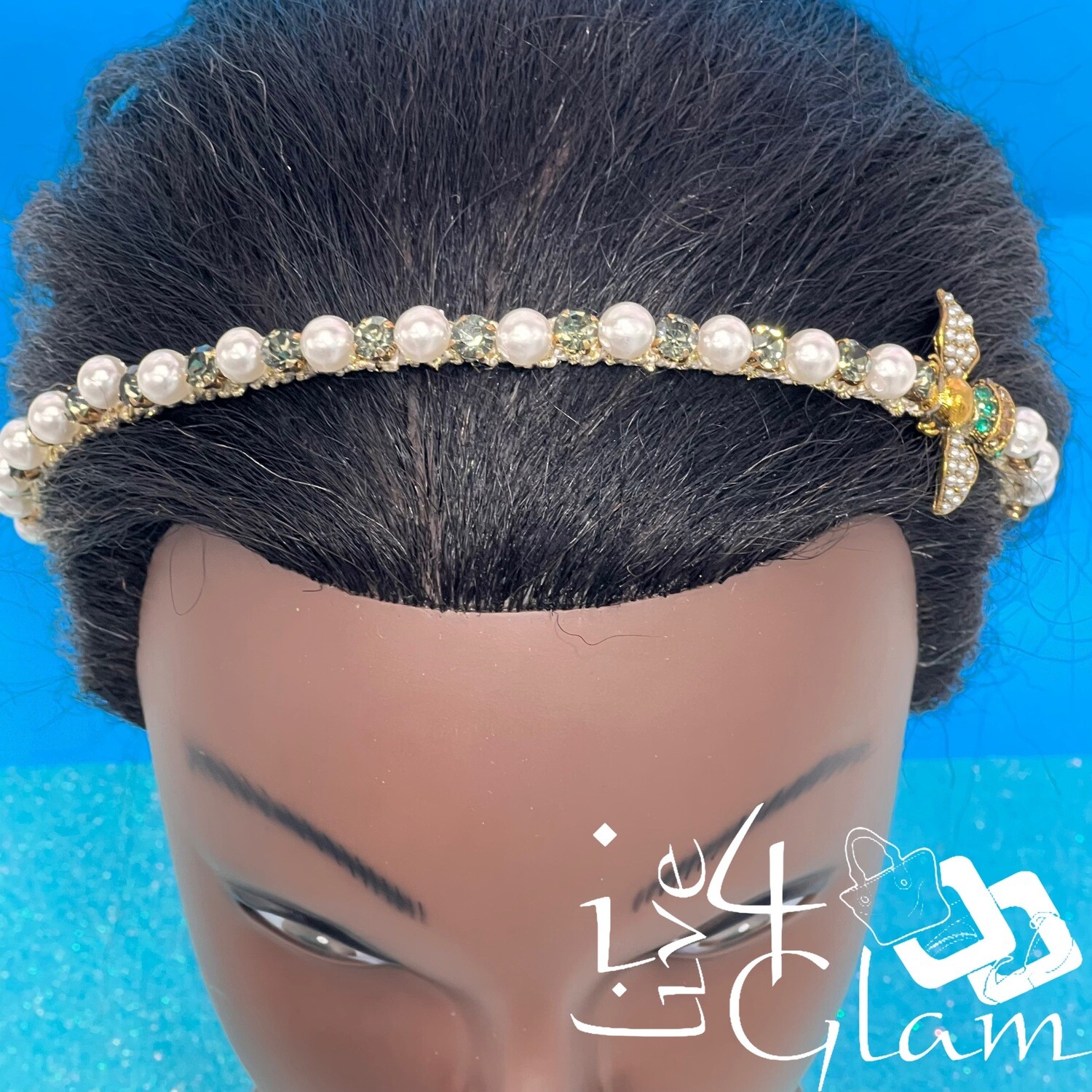 Pearl w Bee/Coloured Cz Headband
