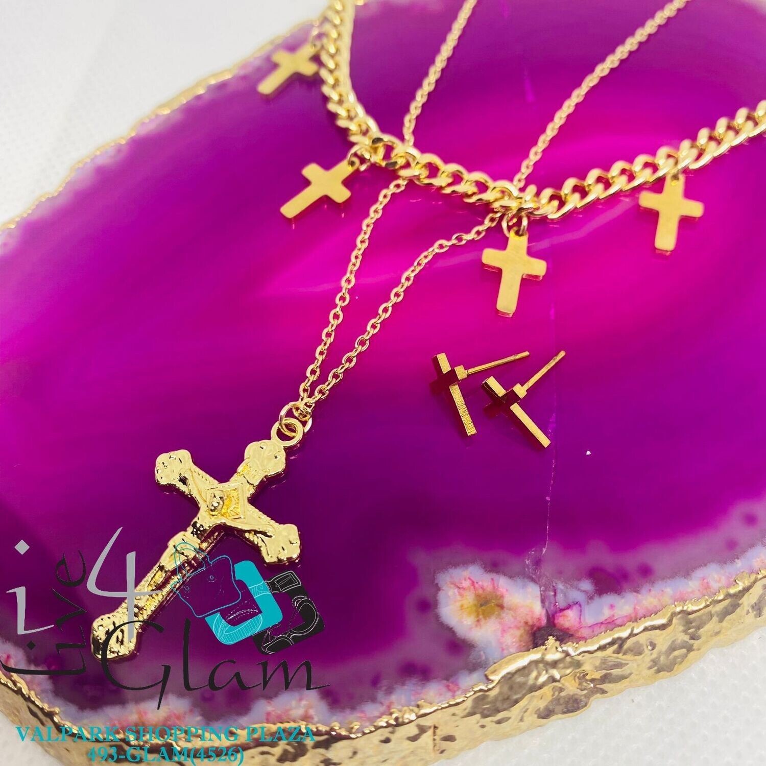 Stainless Steel  Cross Cuban Two Layer Chain Set
