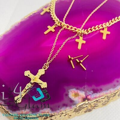 Stainless Steel  Cross Cuban Two Layer Chain Set
