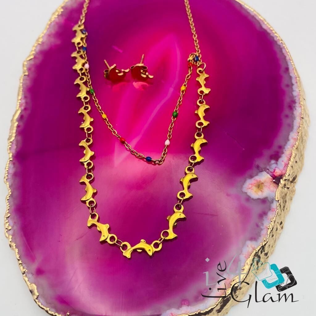 Stainless Steel Dolphin Chain and Earring Set