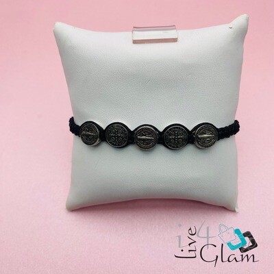 Black/Silver Religious Pull String Bracelet