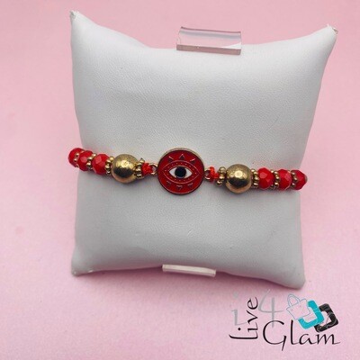 Large Gold Bead Evil Eye String Bracelet