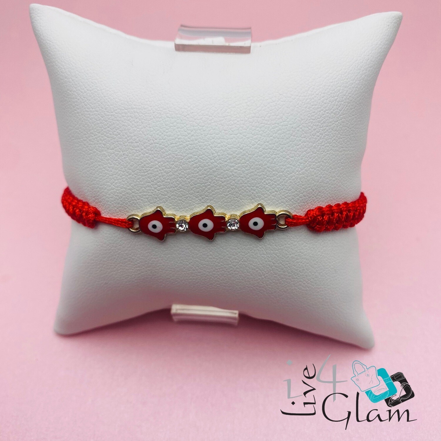 3 Hamsa Hand Pull String Bracelet, Color: Red