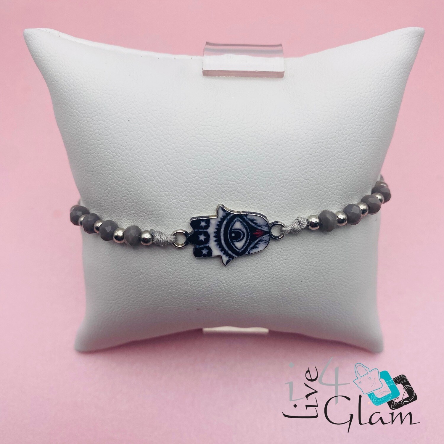Bead Pull String Hamsa Hand Bracelet, Color: Gray