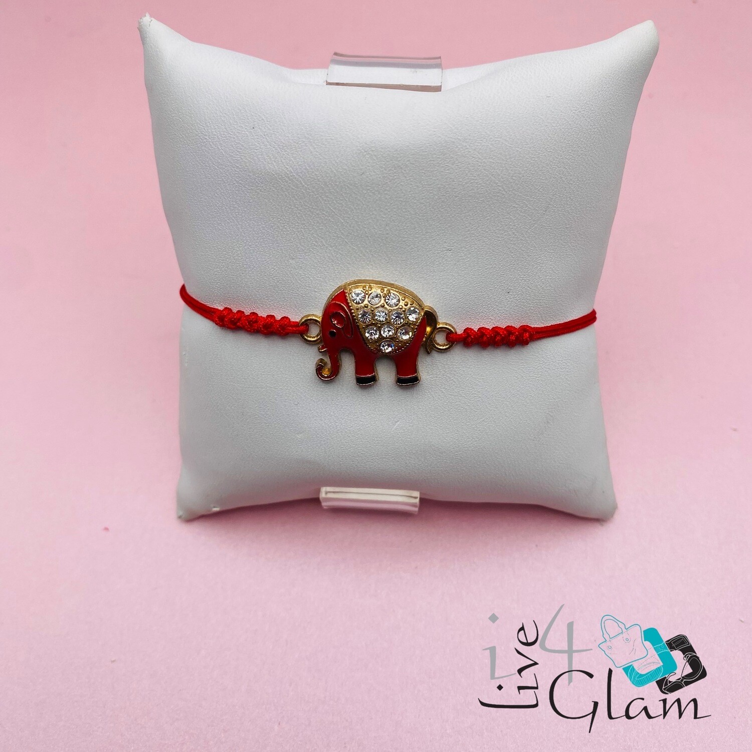 Cz Elephant String Bracelet , Color: Red
