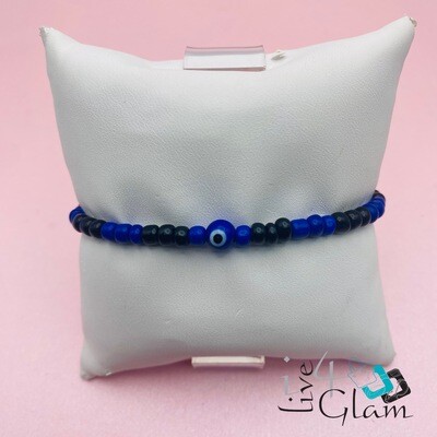 Black/Blue Beaded Evil Eye Pull String Bracelet