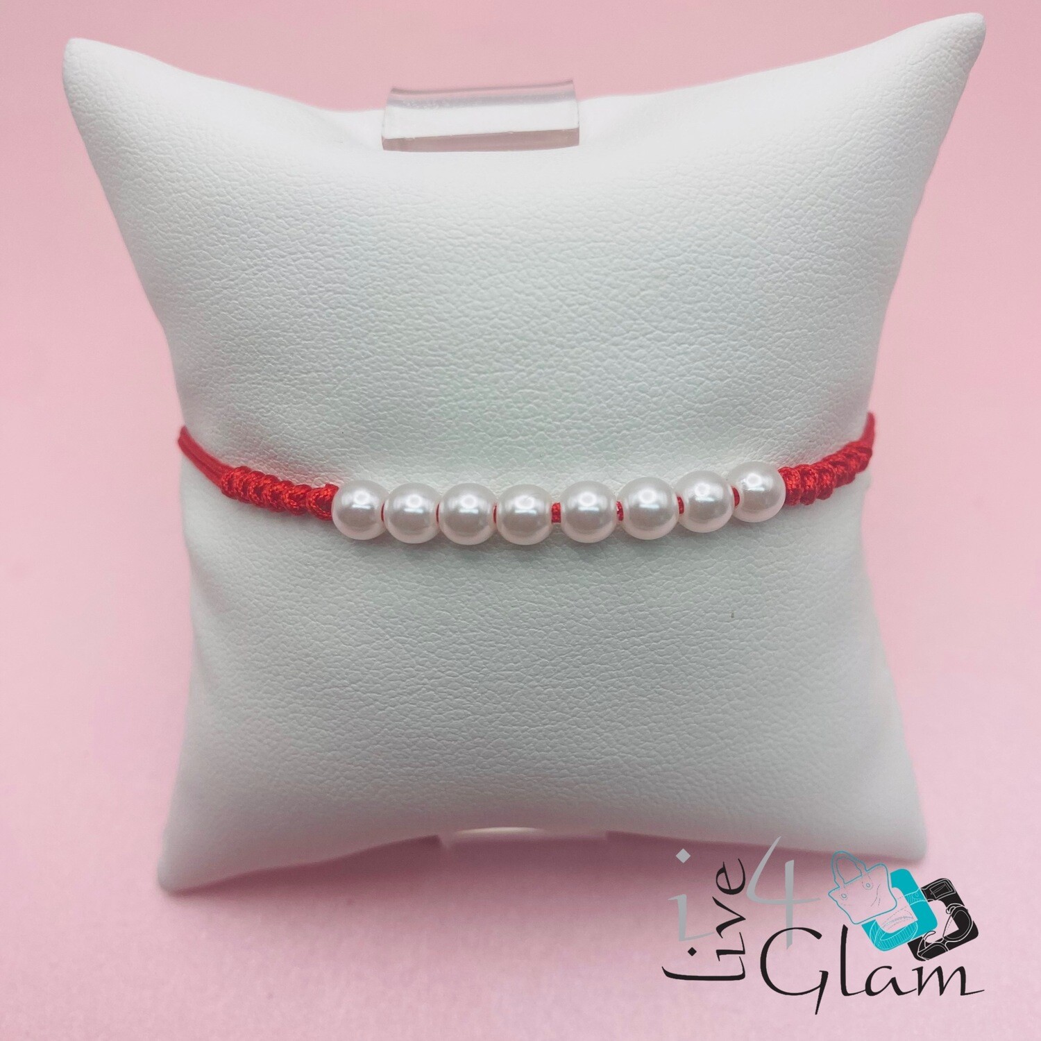 8 Pearl Pull String Bracelet, Color: Red