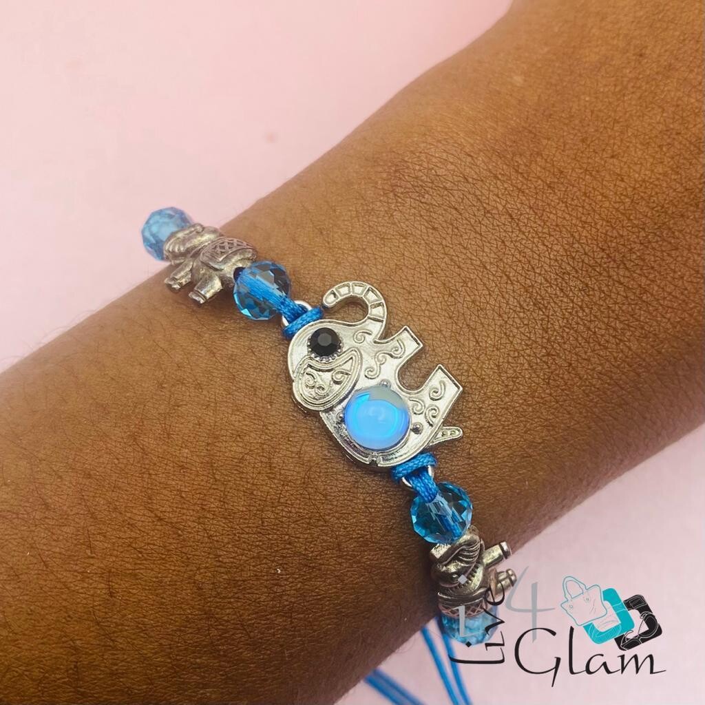 Elephant Coloured Stone String Bracelet, Color: Blue