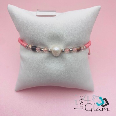 Single Pearl and Gemstone Pull String Bracelet 