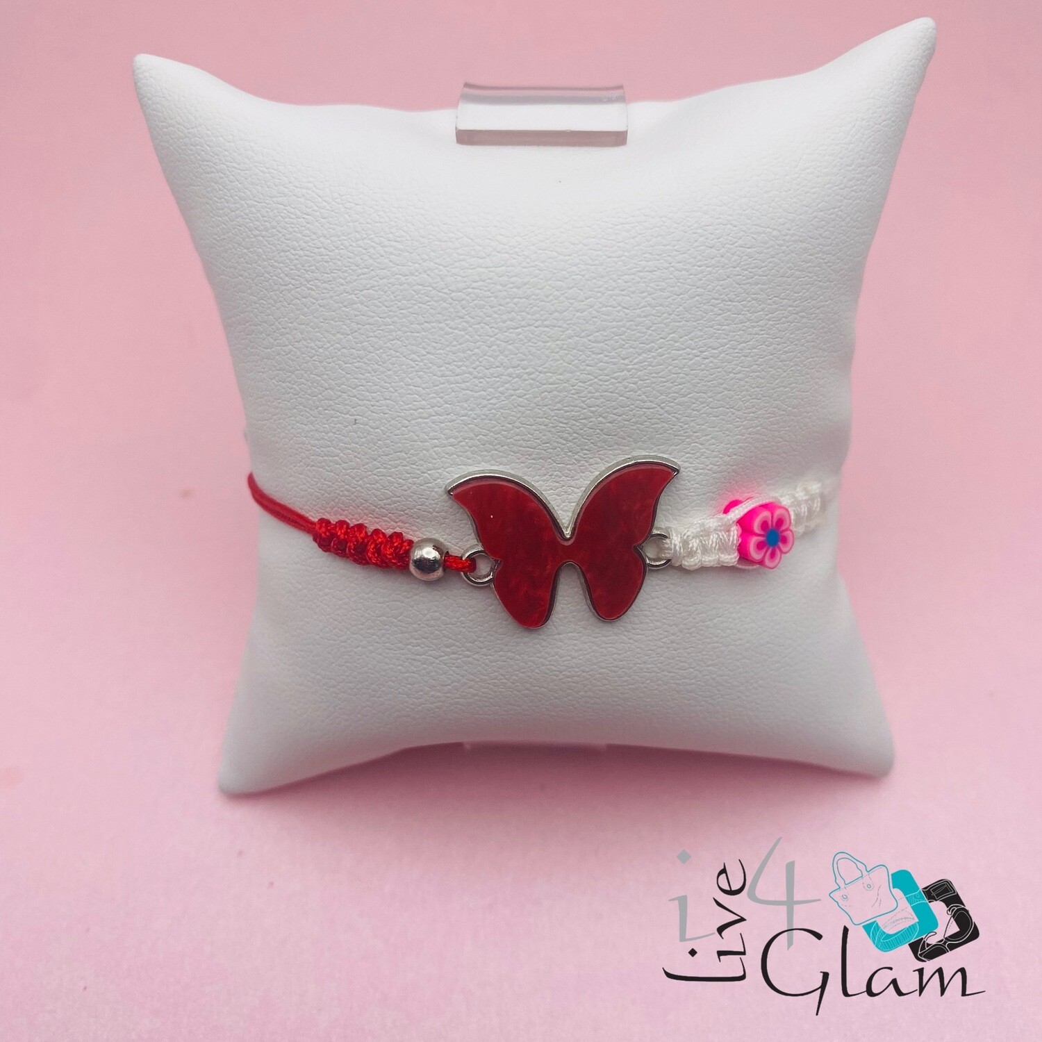 Butterfly String Flower Bracelet, Color: Pink