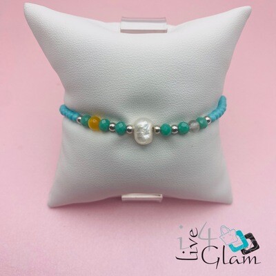 Single Pearl and Gemstone Pull String Bracelet 