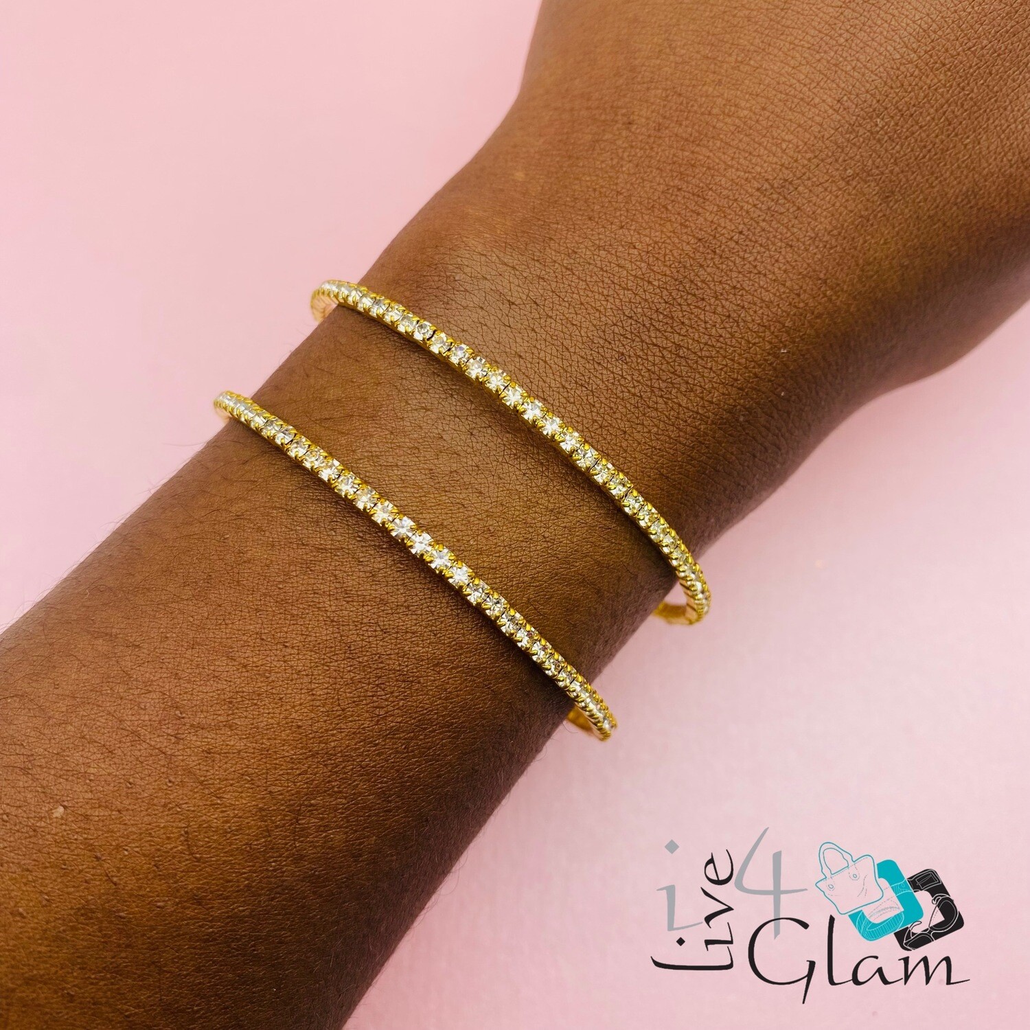 Flex Crystal 2 Rows Bling Bangle , Color: Gold Tone