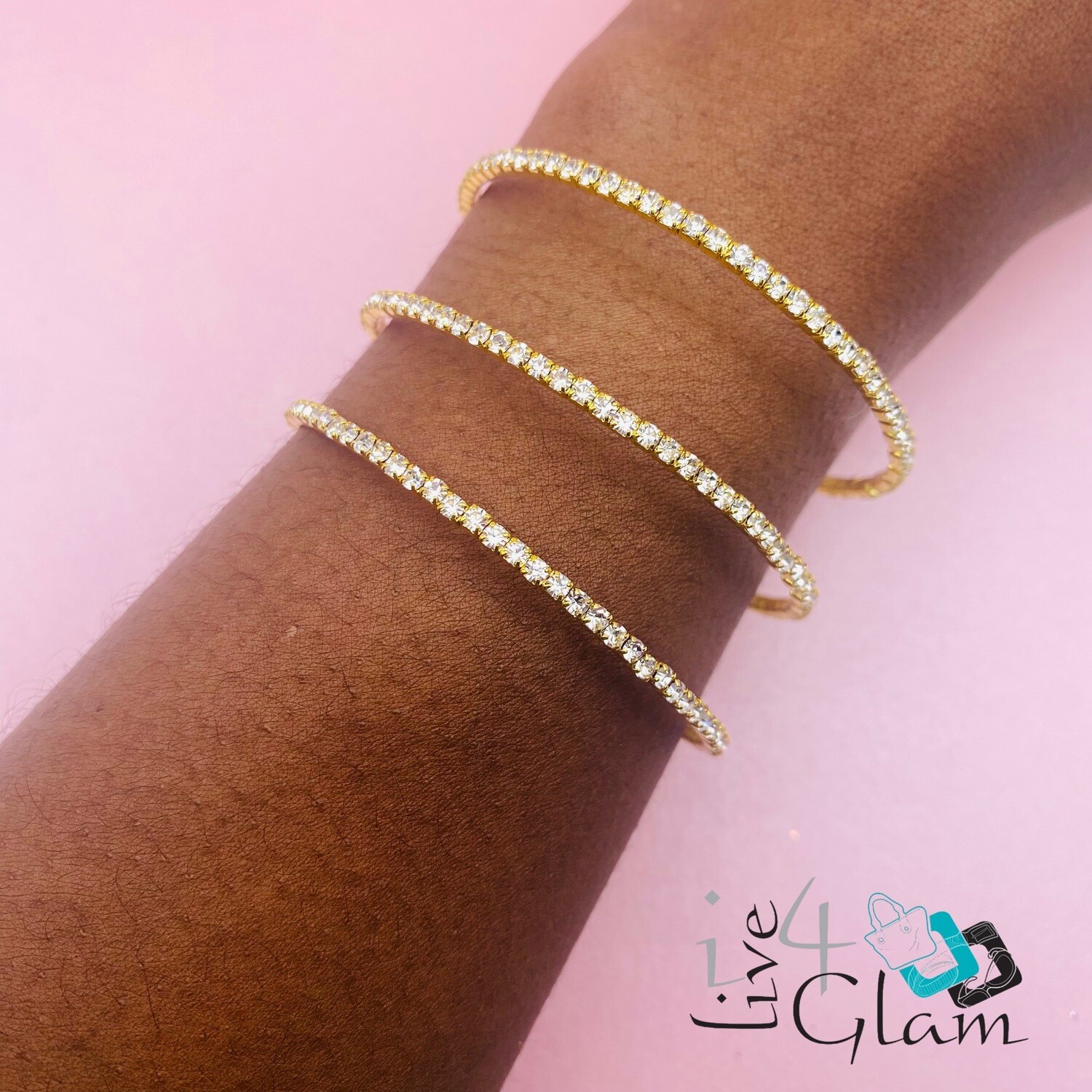 Flex Crystal 3 Row Bangle, Color: Gold tone