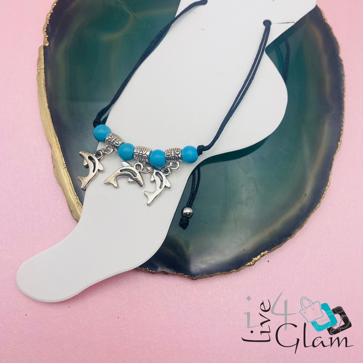 Dolphin Charm  String Anklet, Color: Black