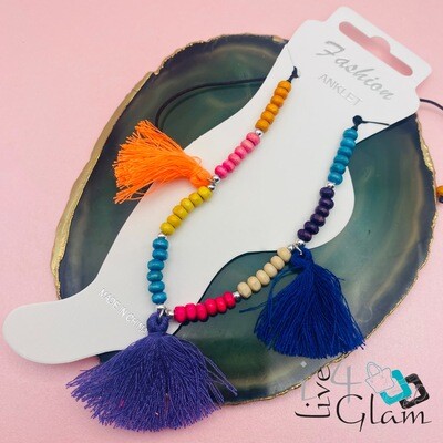 Colourful Bead Fringe Pull String Anklet