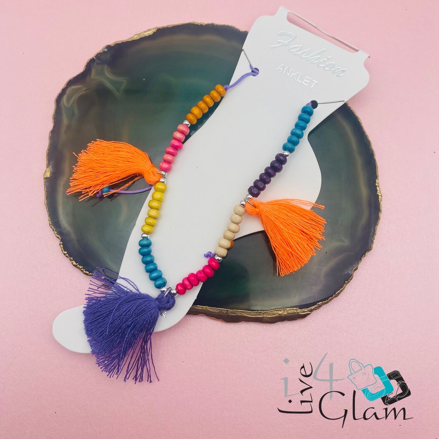 Colourful Bead Fringe Pull String Anklet, Color: Orange/Purple