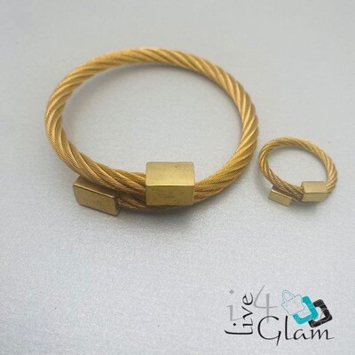 Stainless Steel Cable Cube Ring and Hand Band