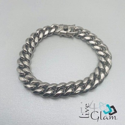 Stainless Steel Silver Miami Cuban Hand Band 12mm