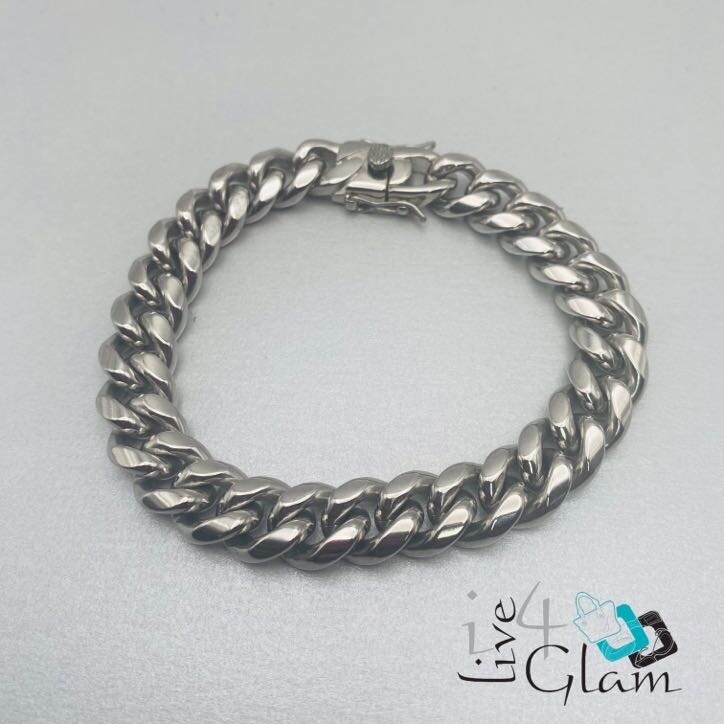 Stainless Steel Silver Miami Cuban Hand Band 12mm