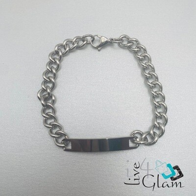 Stainless Steel Silver Curb Link ID Hand Band