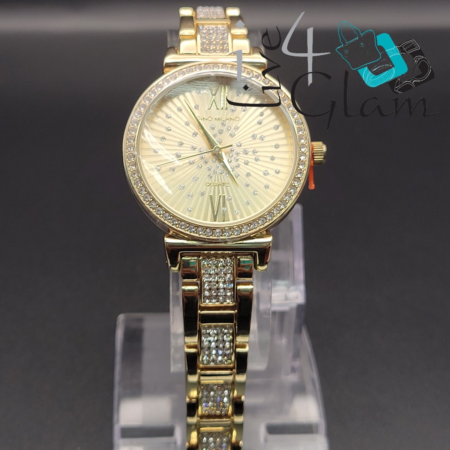 Women&#39;s Round Face CZ Watch, Color: Gold