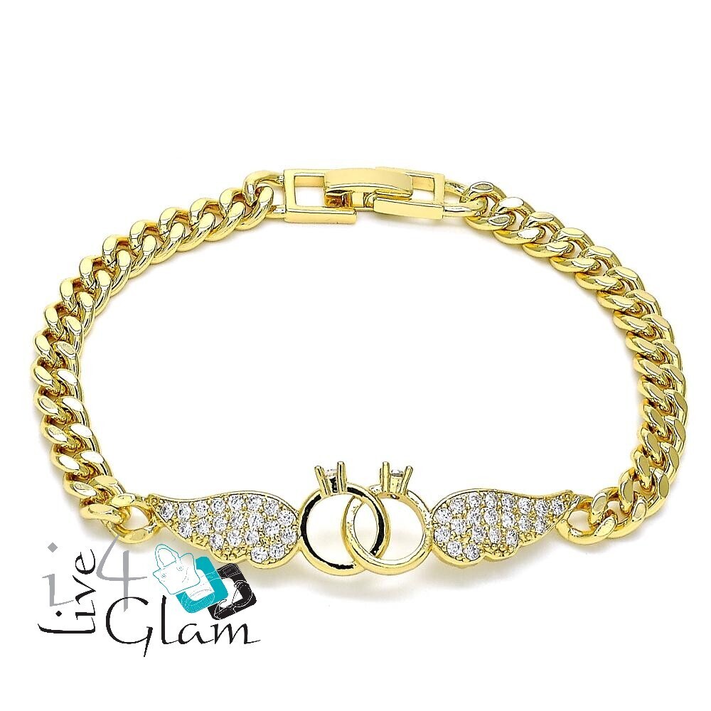 Gold Layered Wings and Double Rings Bracelet