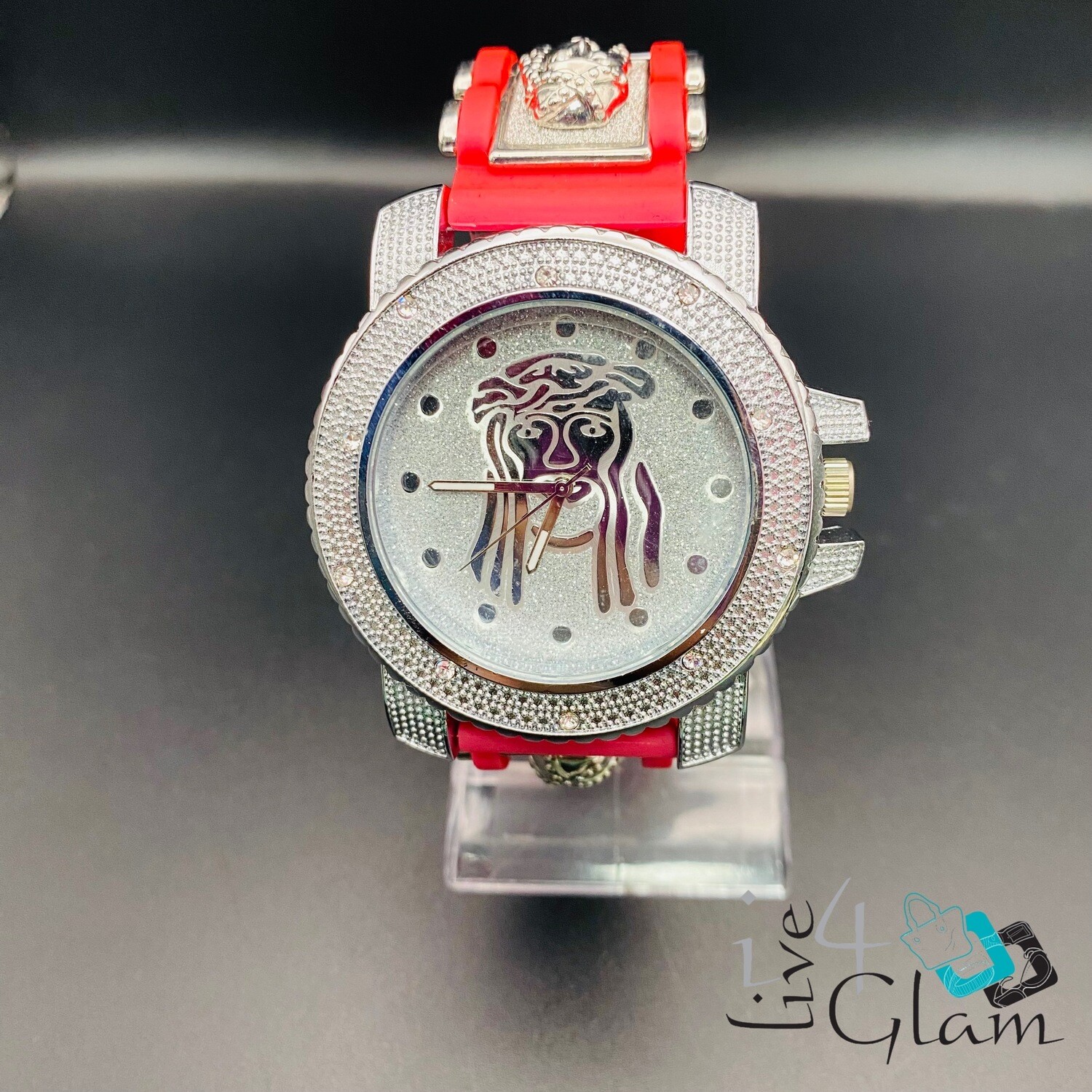 Jesus Face and Band Watch, Color: Red/Silver