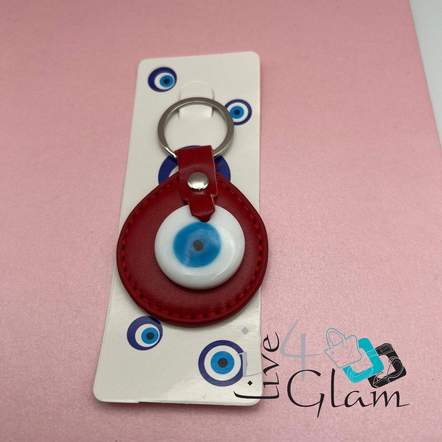 Leather Evil Eye Key Chain, Color: Red
