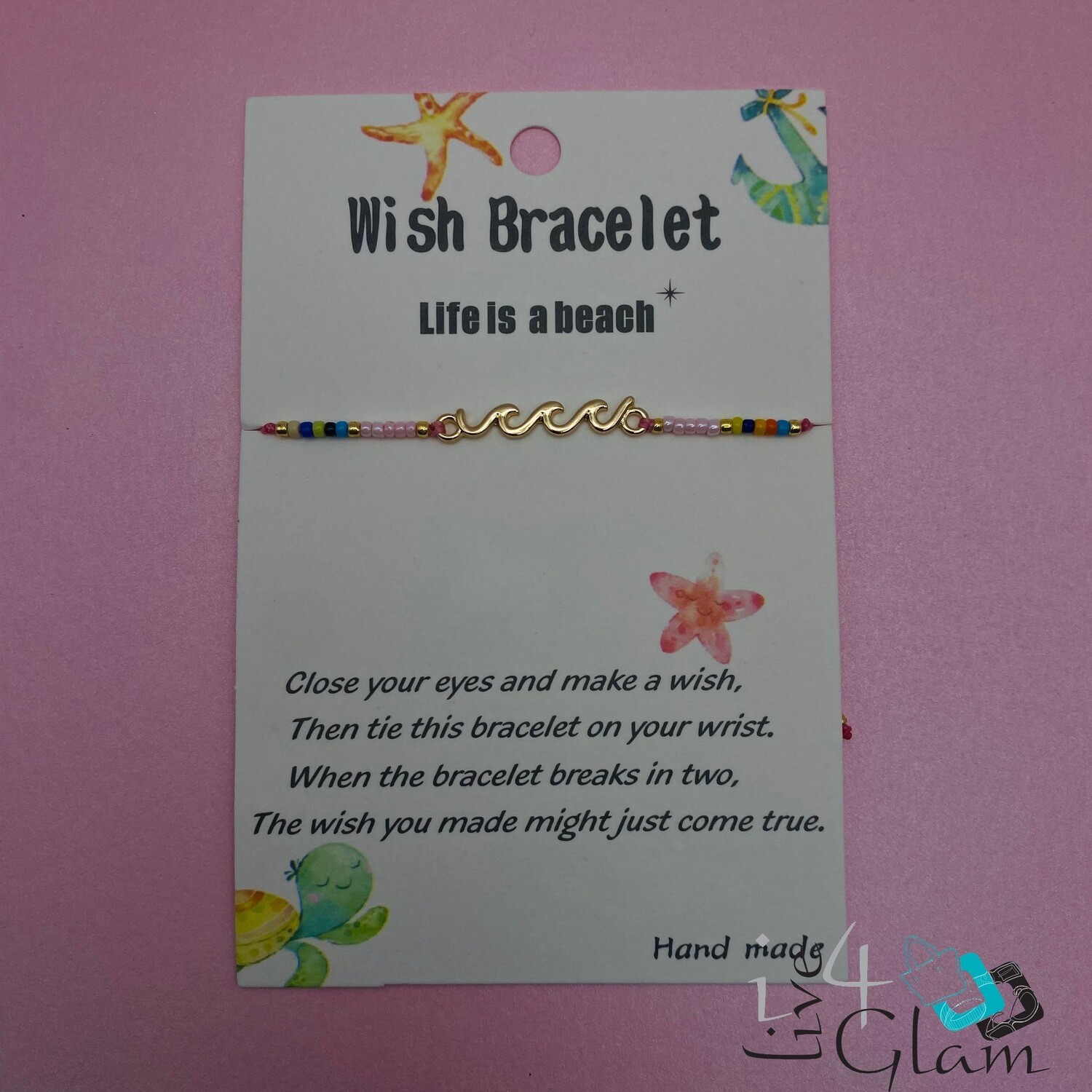 Wish Ocean Wave Pull String Bracelet, Color: Pink