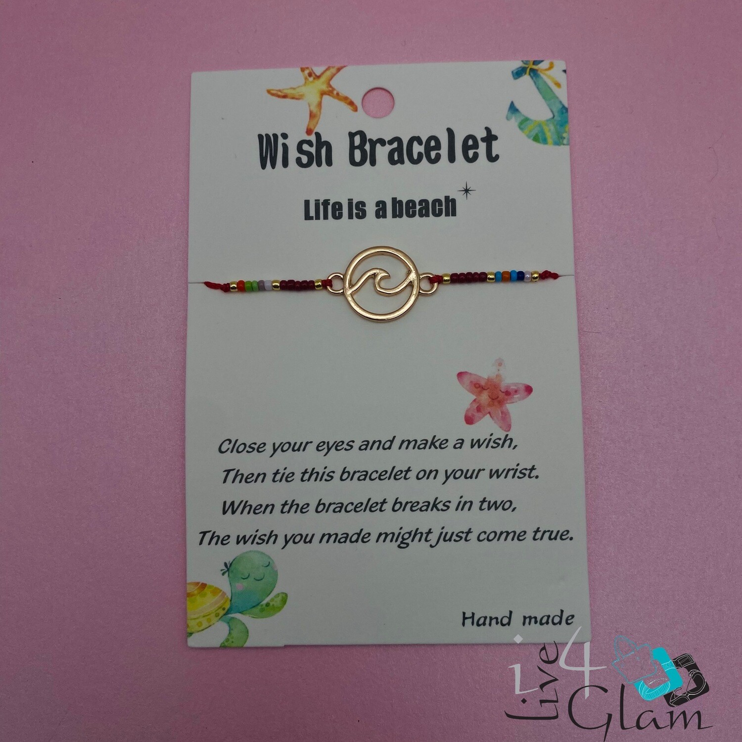 Wish Wave Pull String Bracelet, Color: Red
