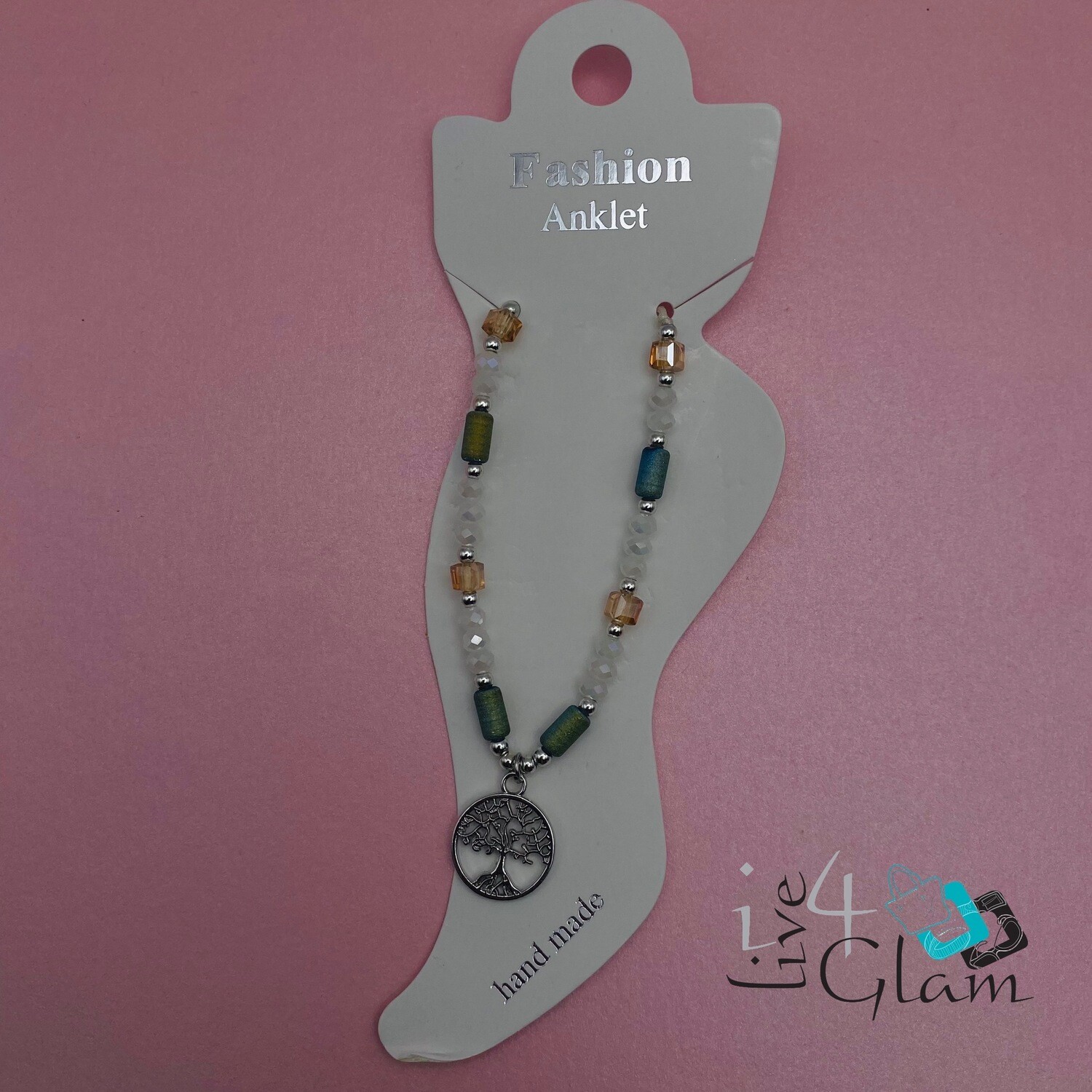 Island Style Tree of Life Pull String Anklet White