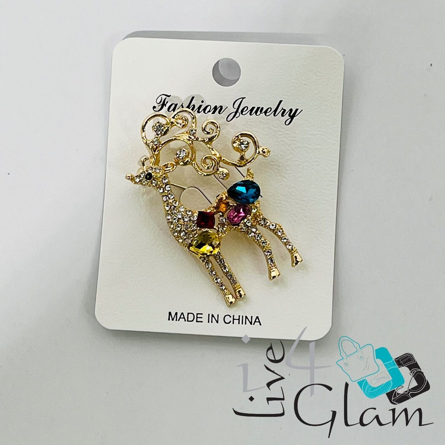 Reindeer w Gems Broach