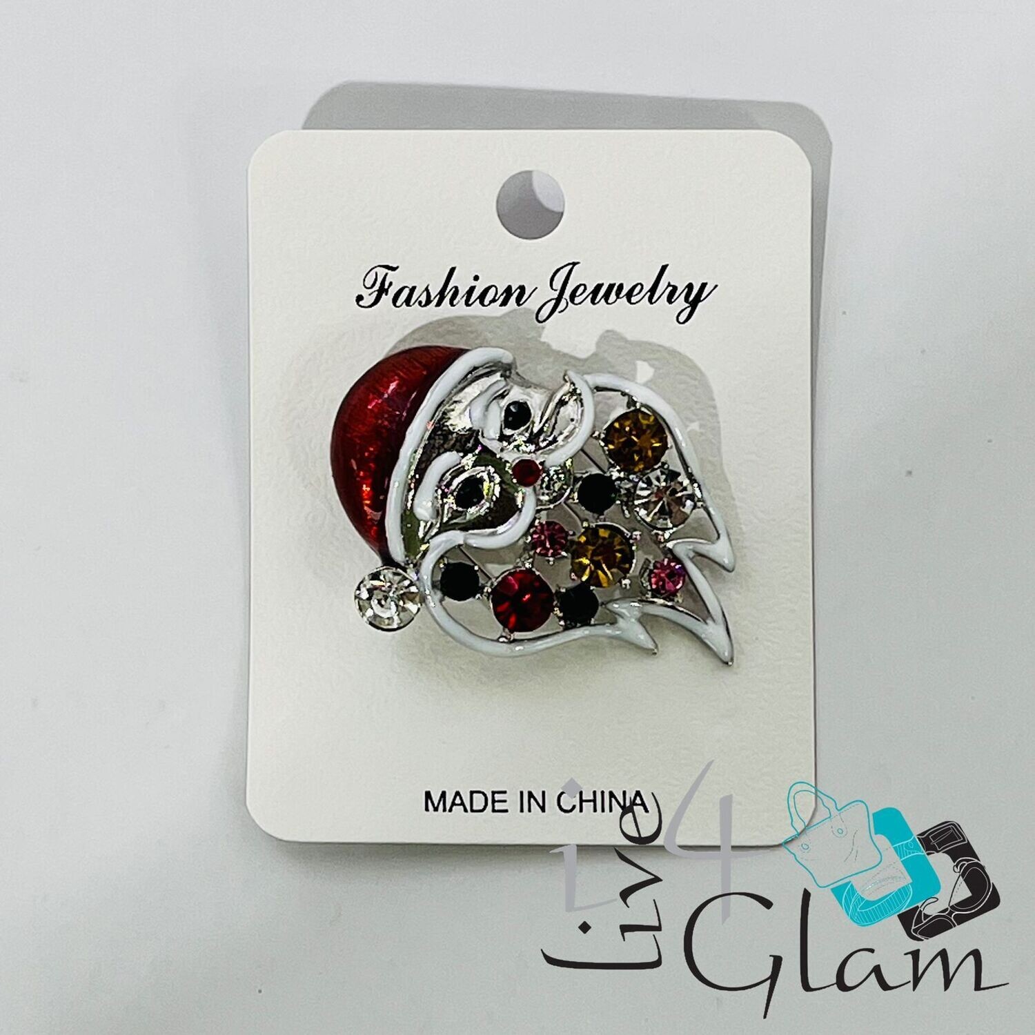 Santa w Gem Beard Broach