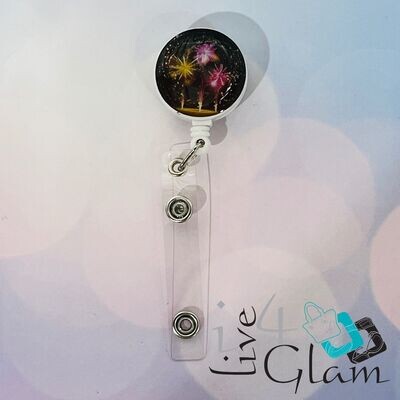 Retractable Badge Clip Pink Fireworks