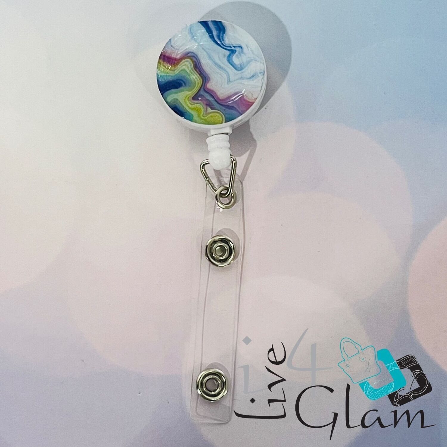 Retractable Badge Clip Light Blue/Green Marble
