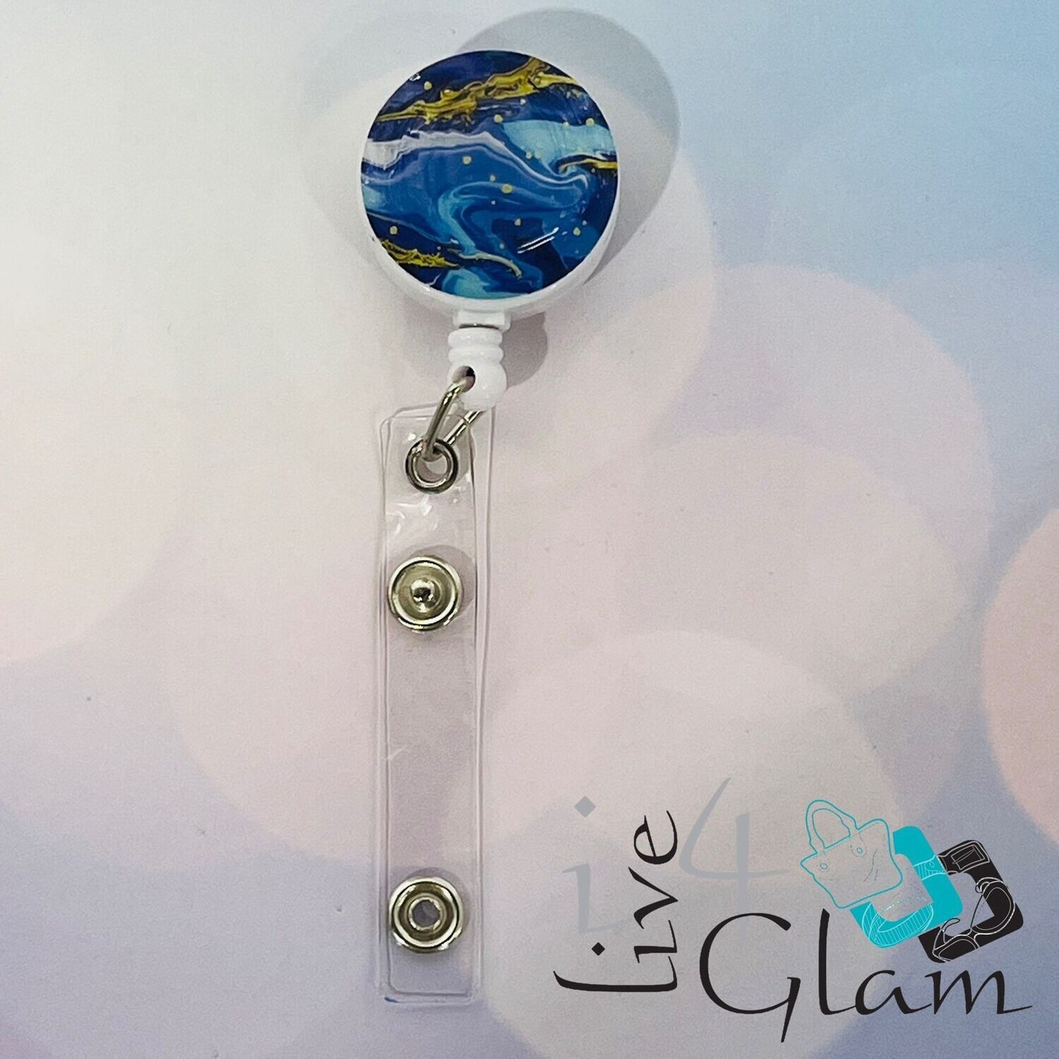 Retractable Badge Clip Blue/Gold Marble