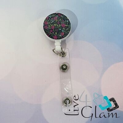 Retractable Badge Clip Floral Style 1