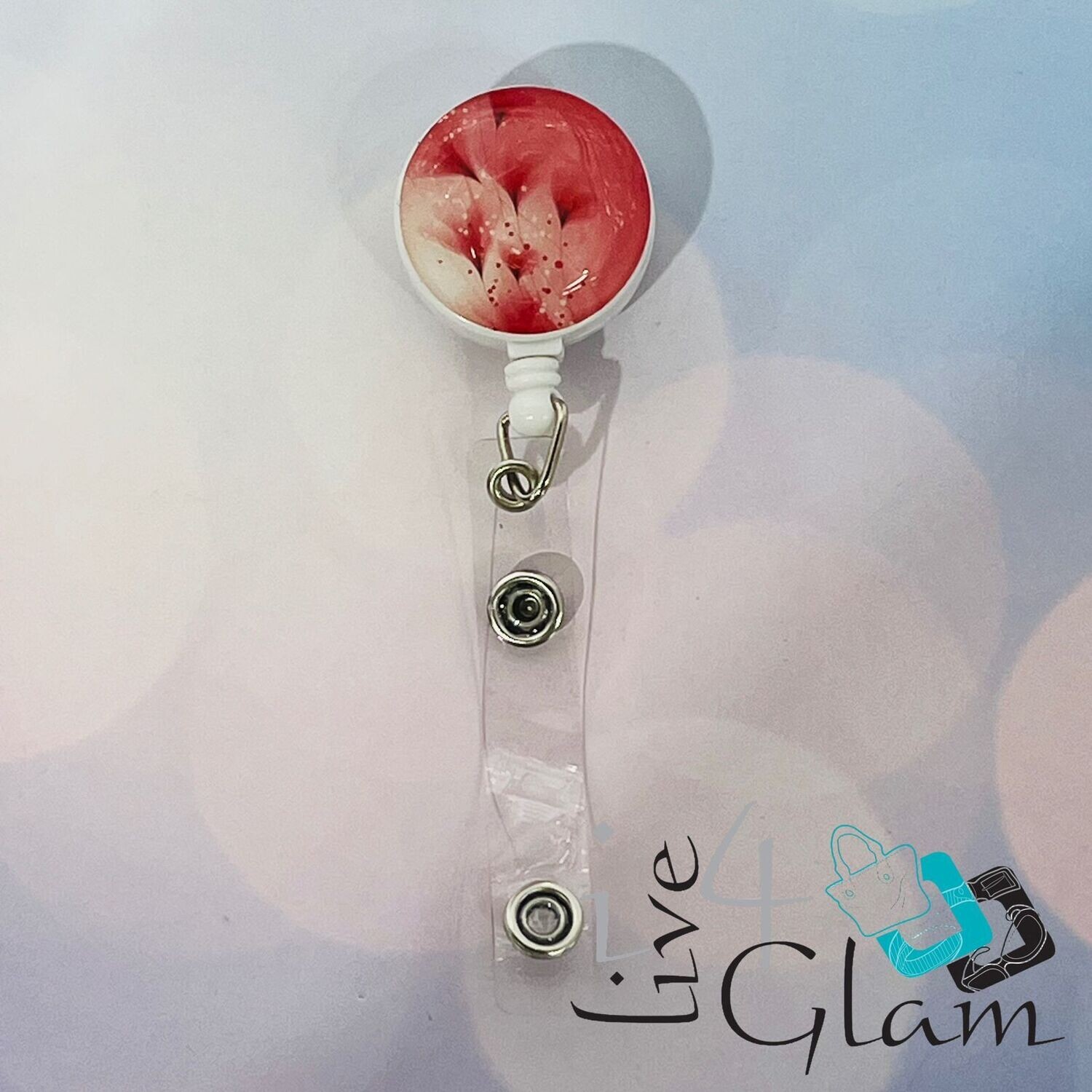 Retractable Badge Clip Red Flower