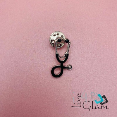 Silver Stethoscope Pin Black