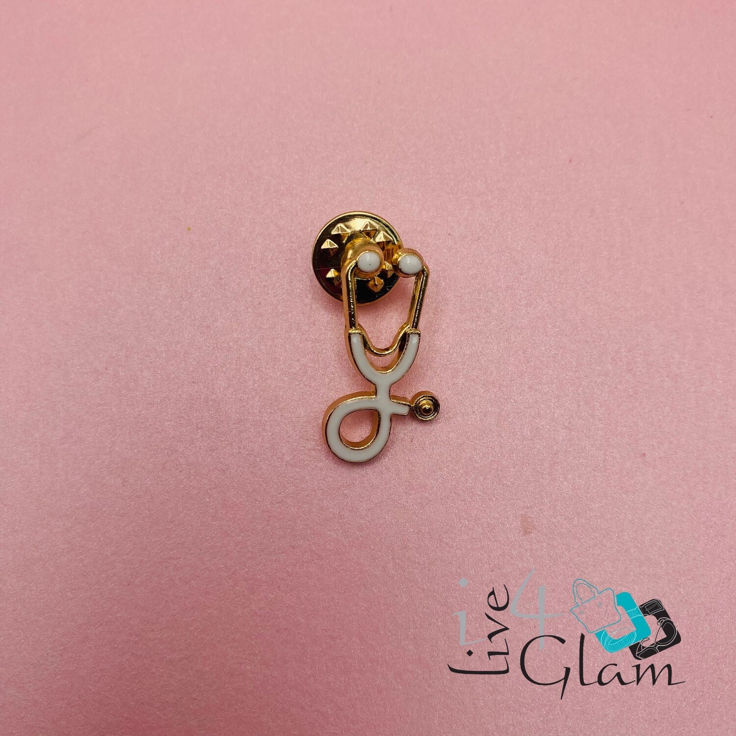 Gold Stethoscope Pin White