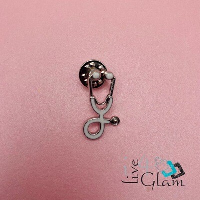 Silver Stethoscope Pin White