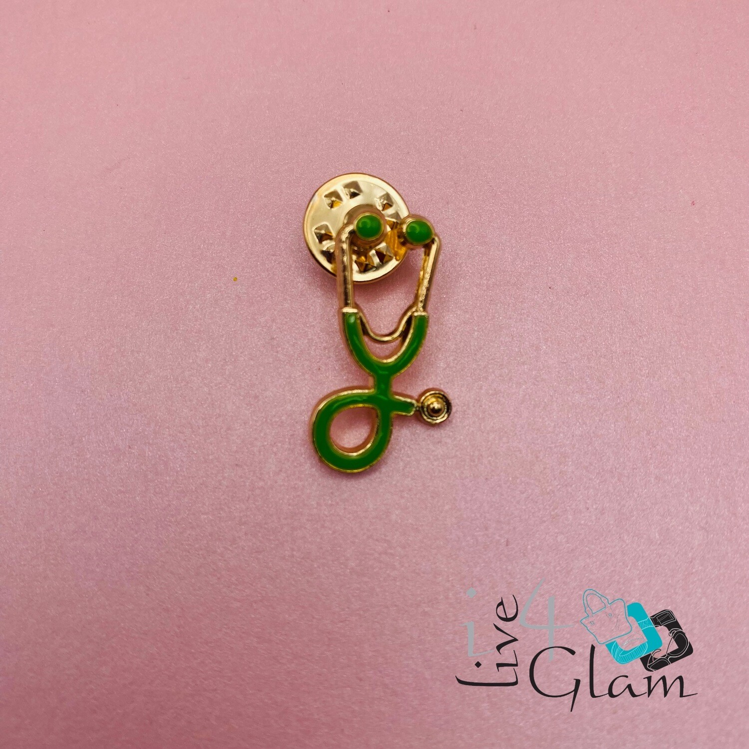 Gold Stethoscope Pin Green